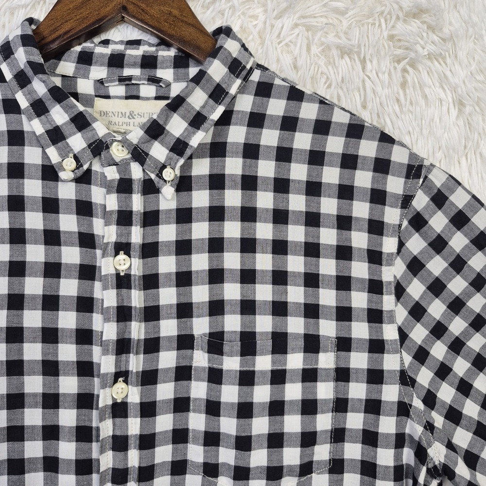 Denim & Supply Mens Large Short Sleeve Black & White Check Button Down Casual